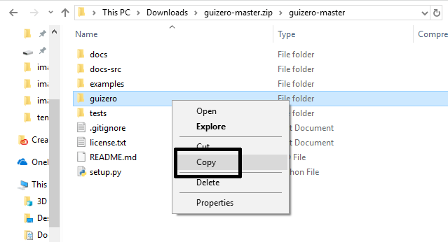 Copy the guizero folder in windows