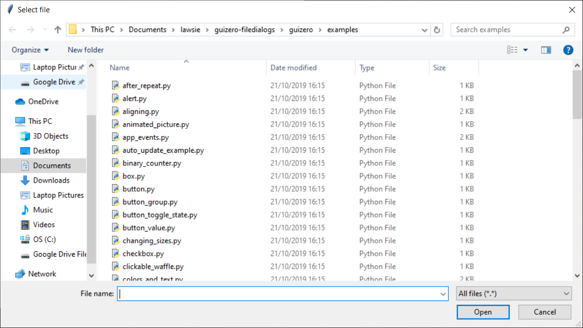 select file popup