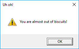 Warning popup